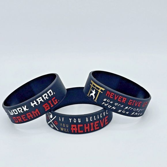 Martial Arts Bracelet Wrist Band Motivational Inspiration Black Silicone Rubber - Picture 3 of 9